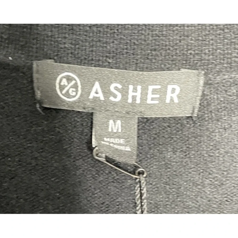 NWT Asher Lux‎ Black 100% Cashmere Pullover Polo Sweater Classic Preppy Medium